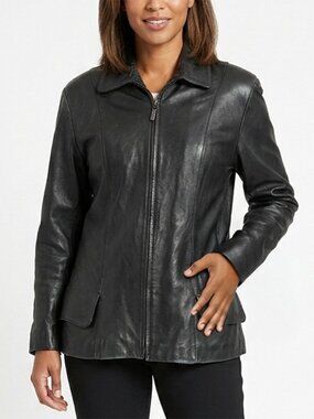 Vintage Edarly Black Calfskin Leather Jacket Classic Zip Padded Shoulders Mexico